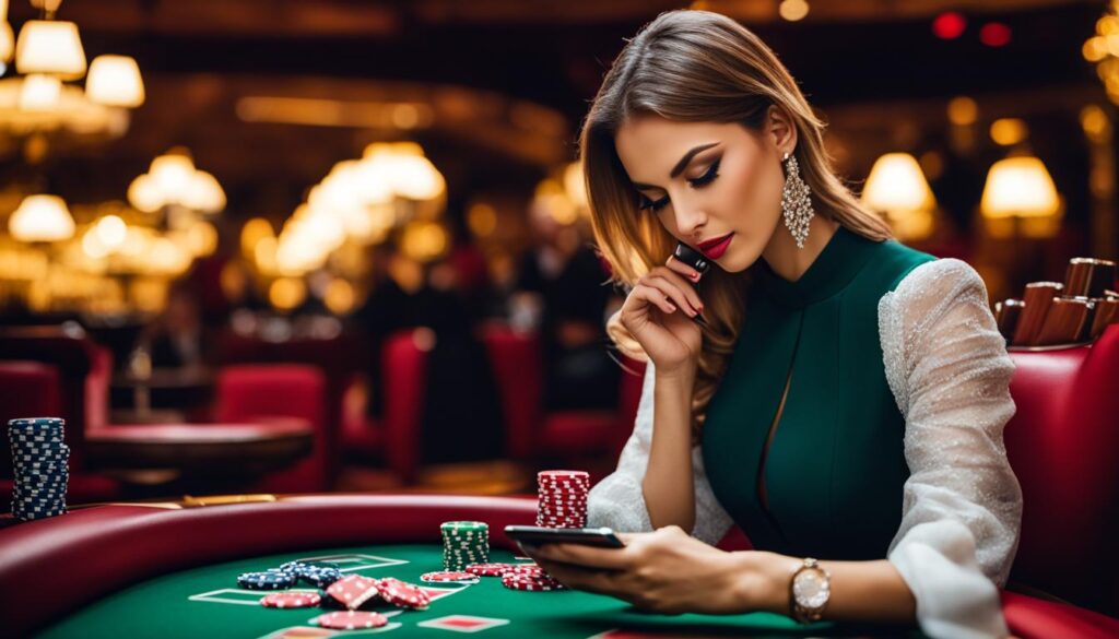 mobil poker oynayan bir kadın